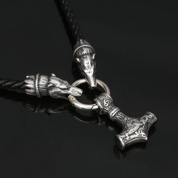 pendant necklaces stainless steel mjolnir hammer wolf necklace leather rope men jewelry norse viking, Silver
pendant necklaces stainless steel mjolnir hammer wolf necklace leather rope men jewelry norse viking, Silver
