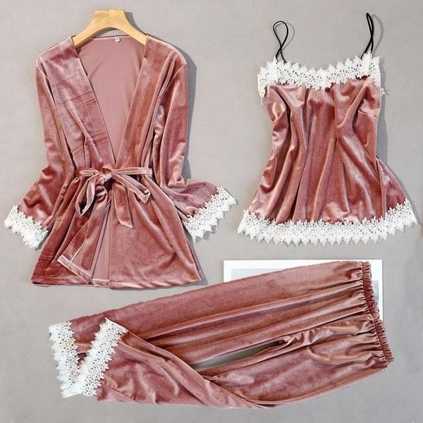 womens sleepwears women velvet 3pcs lace sleepwear set autumn pajama suit floral trim nightwear bride wedding robe intimate lingerie, Black;red
womens sleepwears women velvet 3pcs lace sleepwear set autumn pajama suit floral trim nightwear bride wedding robe intimate lingerie, Black;red