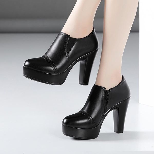 boots high heel red shoes women autumn platform round head ankle black short female