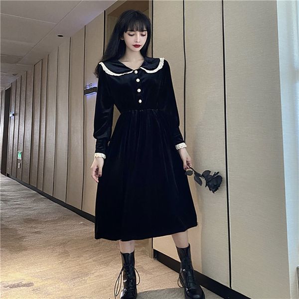 vintage veet long sleeve black women gothic lolita lace peter pan collar es elegant fashion party winter vestidos, Black;gray
vintage veet long sleeve black women gothic lolita lace peter pan collar es elegant fashion party winter vestidos, Black;gray