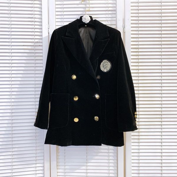 women's suits & blazers office lady notched rhinestone badge black velour 2021 spring women metal buttons double-breasted suit jacket c, White;black
women's suits & blazers office lady notched rhinestone badge black velour 2021 spring women metal buttons double-breasted suit jacket c, White;black