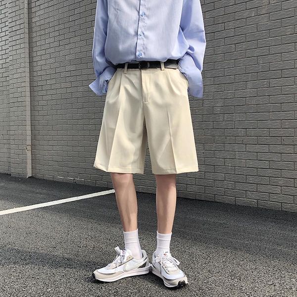 men's shorts kpop men suit beige black straight short pants summer knee length thin solid young clothing streetwear casual mens, White;black
men's shorts kpop men suit beige black straight short pants summer knee length thin solid young clothing streetwear casual mens, White;black