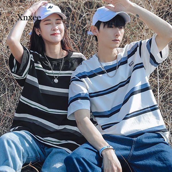 summer striped japanese t-shirt men short sleeve fashion casual couple loose cotton women harajuku street clothing men's t-shirts, White;black
summer striped japanese t-shirt men short sleeve fashion casual couple loose cotton women harajuku street clothing men's t-shirts, White;black