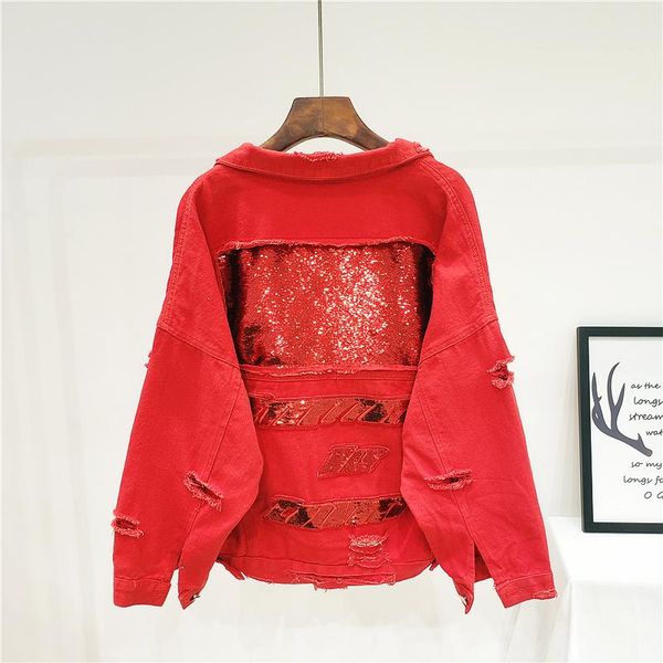 women's jackets harajuku denim jacket women autumn fashion sequins jeans loose long sleeve ripped hole red jean coat woman streetwear, Black;brown
women's jackets harajuku denim jacket women autumn fashion sequins jeans loose long sleeve ripped hole red jean coat woman streetwear, Black;brown