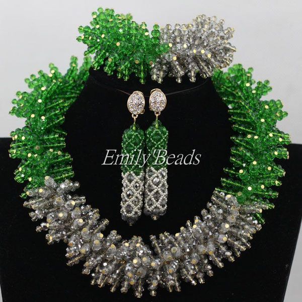 earrings & necklace nigeria fashion green beads jewelry set 2021 african wedding gray crystal bridal aij385, Silver
earrings & necklace nigeria fashion green beads jewelry set 2021 african wedding gray crystal bridal aij385, Silver