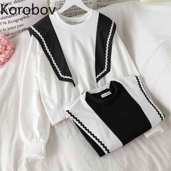 korobov autumn winter kawaii preppy style women sweatshirts korean hit color patchwork hoodies o neck ruffles long sleeve 210430, Black
korobov autumn winter kawaii preppy style women sweatshirts korean hit color patchwork hoodies o neck ruffles long sleeve 210430, Black