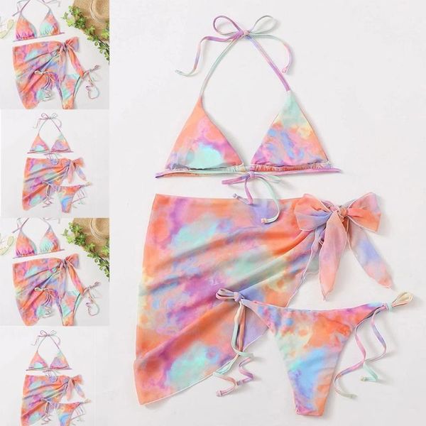women's swimwear women 3pcs gradient rainbow bikini set halter brazilian swimsuit with sarong cover up beach skirt bathing suit, White;black
women's swimwear women 3pcs gradient rainbow bikini set halter brazilian swimsuit with sarong cover up beach skirt bathing suit, White;black