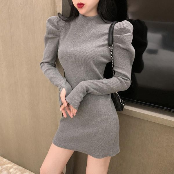 casual dresses autumn winter women knitted dress puffl sleeve sweater lady slim bodycon long bottoming vestidos, Black;gray
casual dresses autumn winter women knitted dress puffl sleeve sweater lady slim bodycon long bottoming vestidos, Black;gray