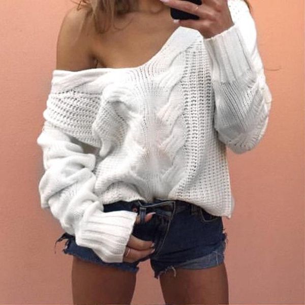 women's sweaters white women and pullovers autumn winter warm knitted sweater v neck off shoulder knitwear, White;black
women's sweaters white women and pullovers autumn winter warm knitted sweater v neck off shoulder knitwear, White;black
