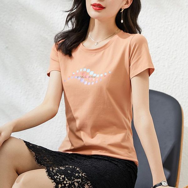 summer round-necked orange cuff letter cotton short-sleeved urban casual slim type t-shirt women's undershirt, White
summer round-necked orange cuff letter cotton short-sleeved urban casual slim type t-shirt women's undershirt, White