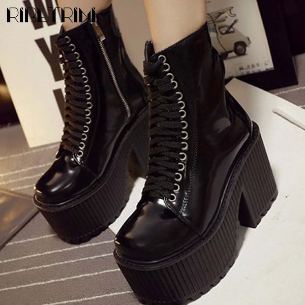 boots punk girl lace up thick bottom zipper ankle shoes platform women cool street stylish boots, Black
boots punk girl lace up thick bottom zipper ankle shoes platform women cool street stylish boots, Black