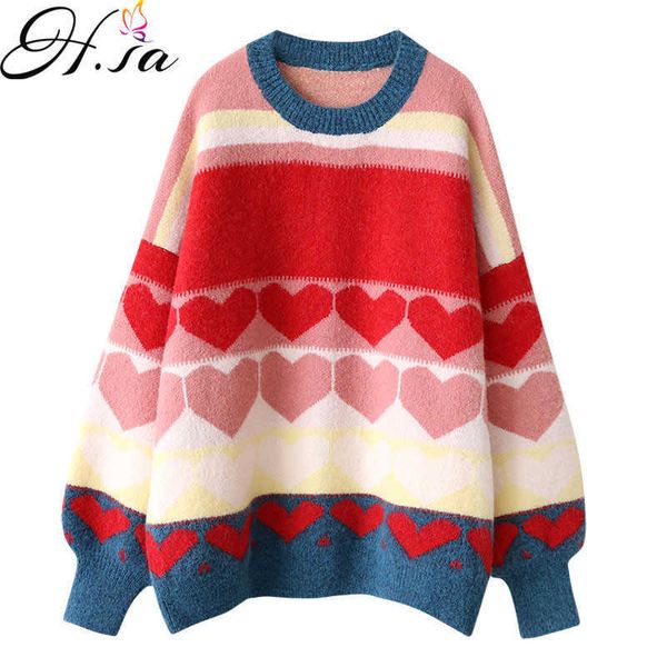 h.sa women winter sweet knit pullovers knit heart printed casual jumpers lantern sleeve oversized kawaii suter mujers 210716, White;black
h.sa women winter sweet knit pullovers knit heart printed casual jumpers lantern sleeve oversized kawaii suter mujers 210716, White;black