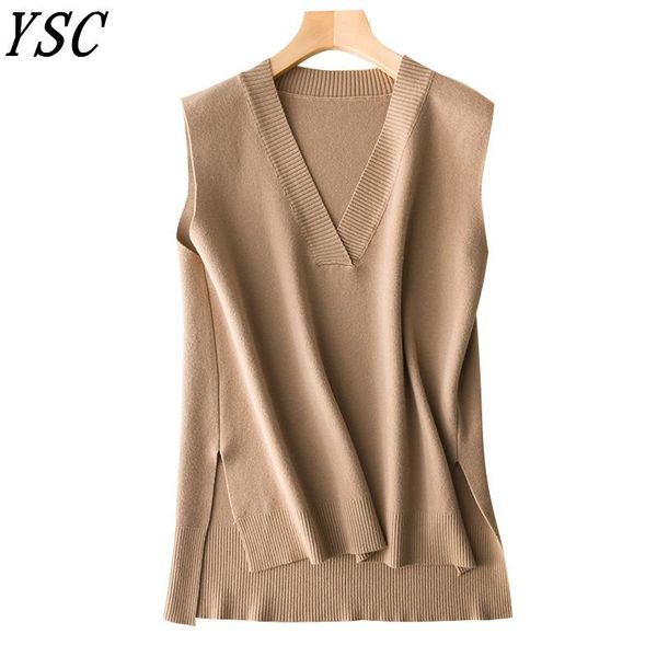 women's sweaters 2021 spring ladies knitting cashmere wool vest pure color v collar back split hedge loose style, White;black
women's sweaters 2021 spring ladies knitting cashmere wool vest pure color v collar back split hedge loose style, White;black