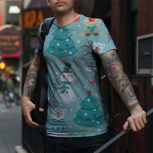 european and men's new printed christmas tree ball christmas short-sleeved casual breathable street shooting party travel vacation, White;black
european and men's new printed christmas tree ball christmas short-sleeved casual breathable street shooting party travel vacation, White;black