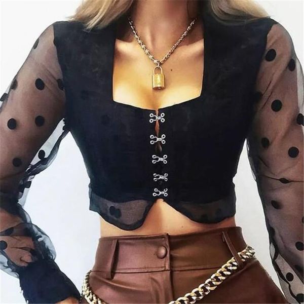 women blouse 2021 dot print shirt mesh tulle ruffle long puff sleeve vest slim casual fashion ladies costume women's blouses & shirts, White
women blouse 2021 dot print shirt mesh tulle ruffle long puff sleeve vest slim casual fashion ladies costume women's blouses & shirts, White
