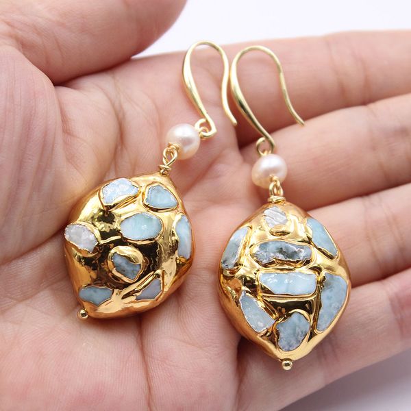 guaiguai jewelry natural blue larimars white pearl gold color plated oval shape dangle lever back earrings handmade for women, Silver
guaiguai jewelry natural blue larimars white pearl gold color plated oval shape dangle lever back earrings handmade for women, Silver