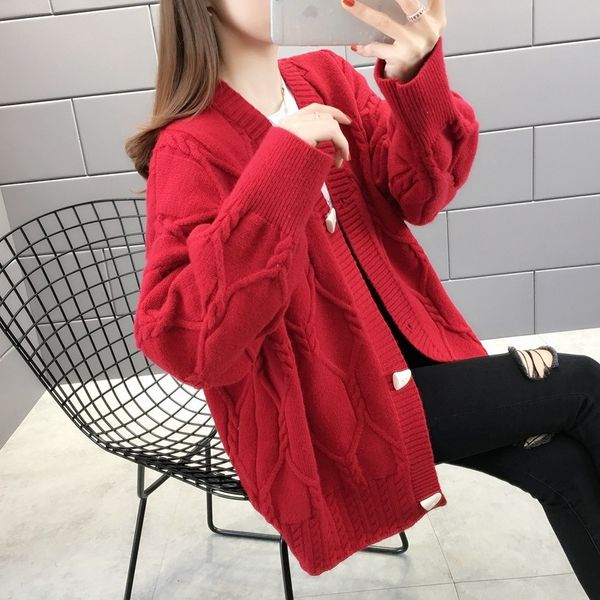 sweaters Cow buckle horn Autumn and winter Miss a23 coat, White;black