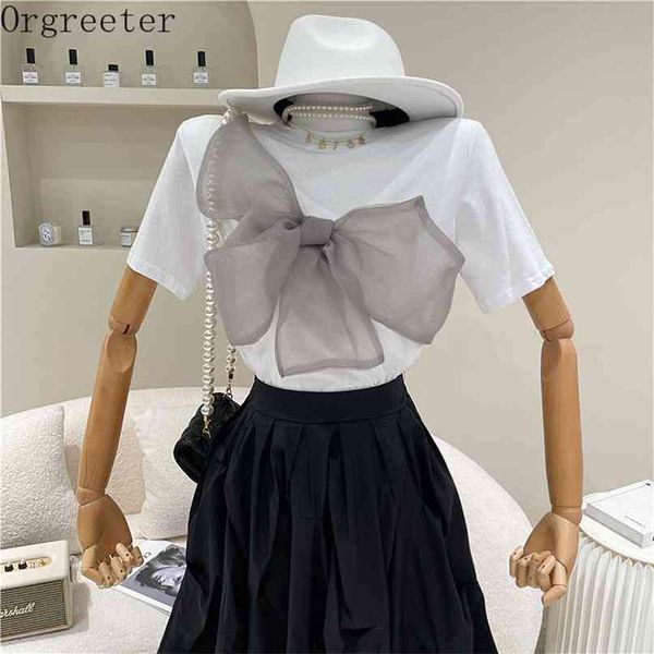 ins fashion net yarn bow short-sleeved t-shirt women 's sweet all-match solid loose tees blouse 210602, White
ins fashion net yarn bow short-sleeved t-shirt women 's sweet all-match solid loose tees blouse 210602, White