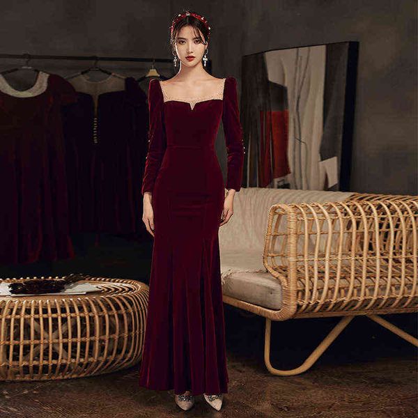 luxury street style dresses fishtail toast bride 2021 long sleeve engagement wine red wedding veet evening slim temperament, Black;pink
luxury street style dresses fishtail toast bride 2021 long sleeve engagement wine red wedding veet evening slim temperament, Black;pink