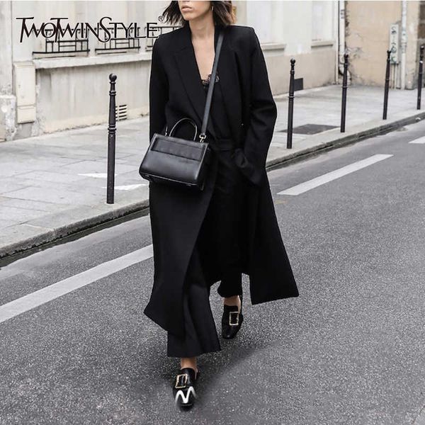 twotyle black midi blazer women long sleeve side split blazers overcoat female fashion clothes autumn winter 210930, White;black
twotyle black midi blazer women long sleeve side split blazers overcoat female fashion clothes autumn winter 210930, White;black