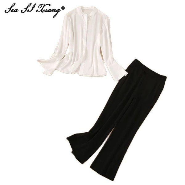 seasixiang fashion designer summer suit women stand collar flare sleeve white shirt + black trousers office lady two piece set women's
seasixiang fashion designer summer suit women stand collar flare sleeve white shirt + black trousers office lady two piece set women's