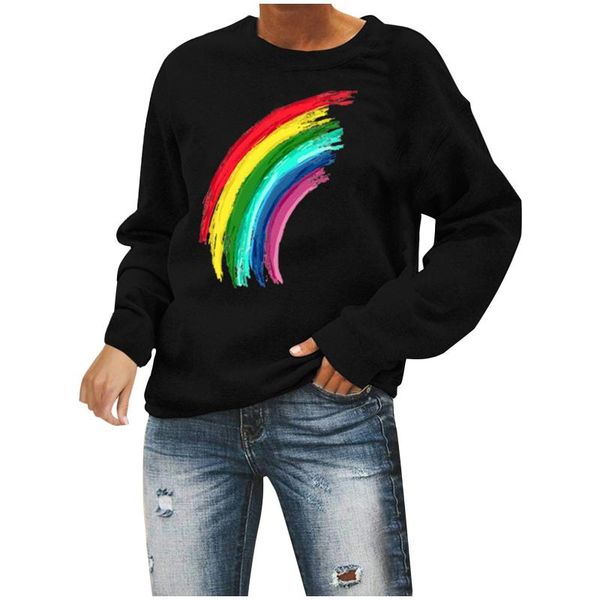 women's hoodies & sweatshirts hoodie casual loose rainbow printed sweatshirt pullover long sleeve blouse sudaderas con capucha, Black 
women's hoodies & sweatshirts hoodie casual loose rainbow printed sweatshirt pullover long sleeve blouse sudaderas con capucha, Black