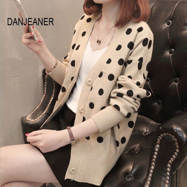 danjeaner classic dot printed v neck knitted cardigan autumn winter warm long sleeve sweaters korean style women pull femme, White;black
danjeaner classic dot printed v neck knitted cardigan autumn winter warm long sleeve sweaters korean style women pull femme, White;black