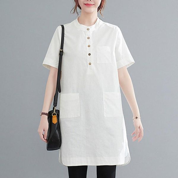women's blouses & shirts summer ladies casual cotton blouse round neck half sleeve shirt dress plain button down elegant solid b, White
women's blouses & shirts summer ladies casual cotton blouse round neck half sleeve shirt dress plain button down elegant solid b, White