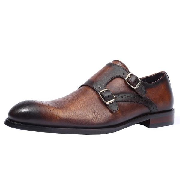 men's brogue style carved leather shoes with genuine bottom buckle munk monk retro casual dress, Black
men's brogue style carved leather shoes with genuine bottom buckle munk monk retro casual dress, Black