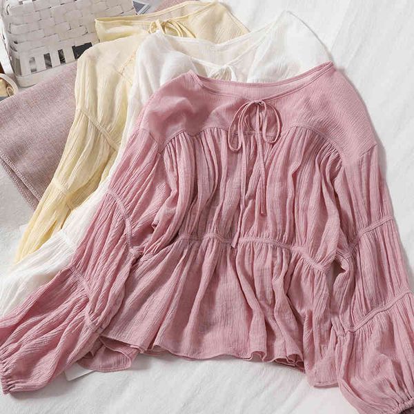 women's blouses & shirts women sweet o-neck loose waist slim chiffon shirt female drawstring bowknot pleated short long sleeve, White
women's blouses & shirts women sweet o-neck loose waist slim chiffon shirt female drawstring bowknot pleated short long sleeve, White