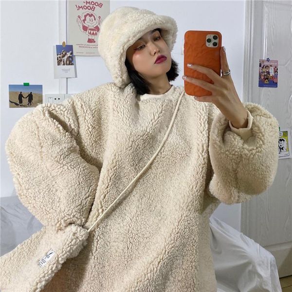 women's hoodies & sweatshirts hoodie ladies korean style oversized harajuku velvet winter jacket simple and sweet all-match cashmere to, Black 
women's hoodies & sweatshirts hoodie ladies korean style oversized harajuku velvet winter jacket simple and sweet all-match cashmere to, Black