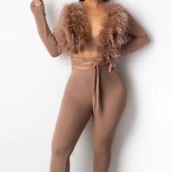 women clothing set long sleeve feather bodycon bandage two pieces celebrity high street party pants 210527, White
women clothing set long sleeve feather bodycon bandage two pieces celebrity high street party pants 210527, White