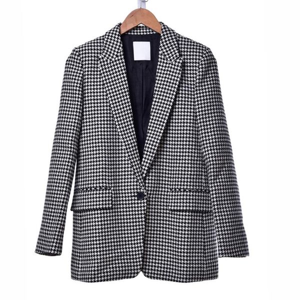 women's suits & blazers retro autumn woman coat houndstooth slim woolen office ladies french brand commuter jacket women, White;black
women's suits & blazers retro autumn woman coat houndstooth slim woolen office ladies french brand commuter jacket women, White;black