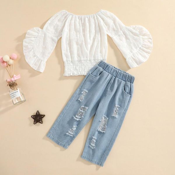 clothing sets citgeeautumn kids girls fall outfits solid color lace flared sleeve blouse + ripped jeans denim pants clothes 1-5years, White
clothing sets citgeeautumn kids girls fall outfits solid color lace flared sleeve blouse + ripped jeans denim pants clothes 1-5years, White