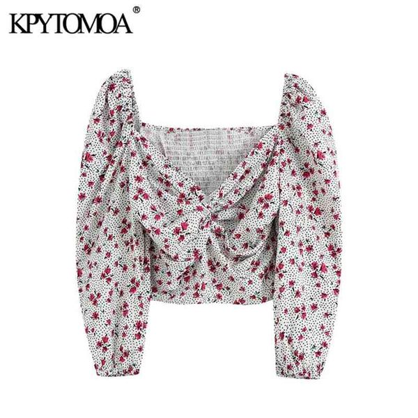women fashion floral print cropped blouses vintage three quarter sleeve back elastic female shirts chic 210421, White
women fashion floral print cropped blouses vintage three quarter sleeve back elastic female shirts chic 210421, White