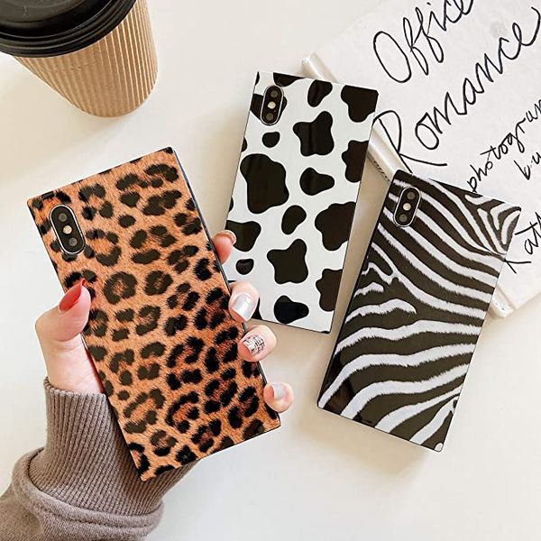 square luxury phone cases for iphone 12 pro max 11 x xr leopard cheetah jaguar fashion tpu silicone gel shockproof protective case cover