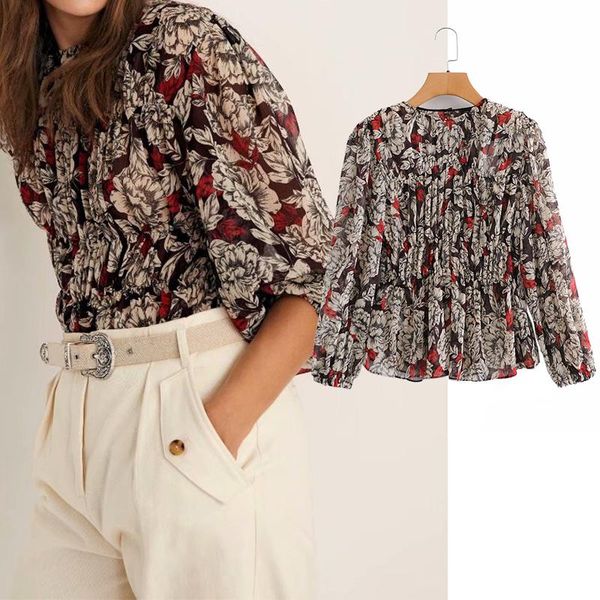 women vintage color match totem flower print casual smock blouse office lady wear shirts chic chemise femininas women's blouses &, White
women vintage color match totem flower print casual smock blouse office lady wear shirts chic chemise femininas women's blouses &, White