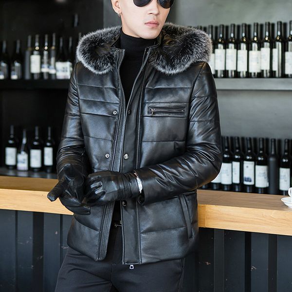 men's leather & faux genuine jacket men winter coat hooded korean down large fur collar sheepskin jackets a8313 kj799 ar9m, Black
men's leather & faux genuine jacket men winter coat hooded korean down large fur collar sheepskin jackets a8313 kj799 ar9m, Black