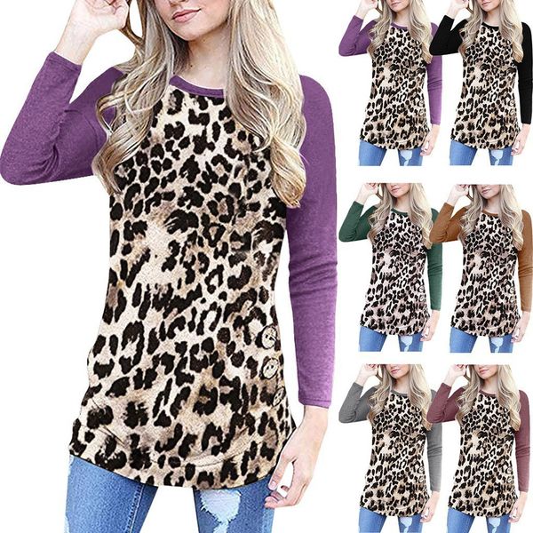 2021 spring and summer new women's clothing leopard print button long sleeve t-shirt, White
2021 spring and summer new women's clothing leopard print button long sleeve t-shirt, White