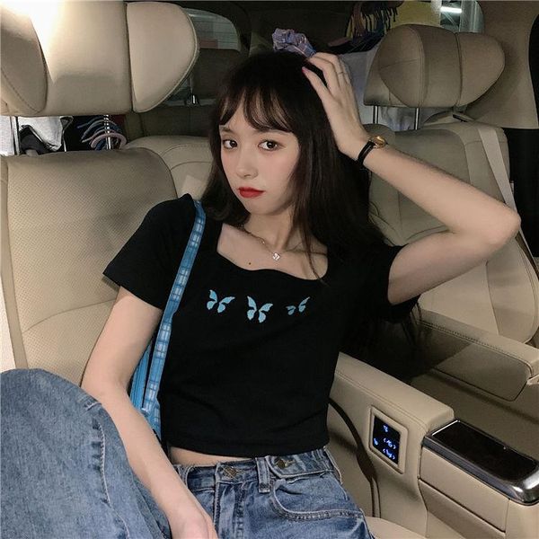 100% cotton butterfly short sleeve t-shirt for women 2021 student's square neck open navel high waist fashion clothes women's, White
100% cotton butterfly short sleeve t-shirt for women 2021 student's square neck open navel high waist fashion clothes women's, White