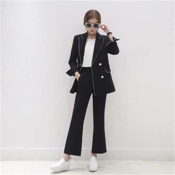 women pant suits autumn high end ol temperament lapel casual suit female jacket + wide leg nine pants office women's two piece, White
women pant suits autumn high end ol temperament lapel casual suit female jacket + wide leg nine pants office women's two piece, White