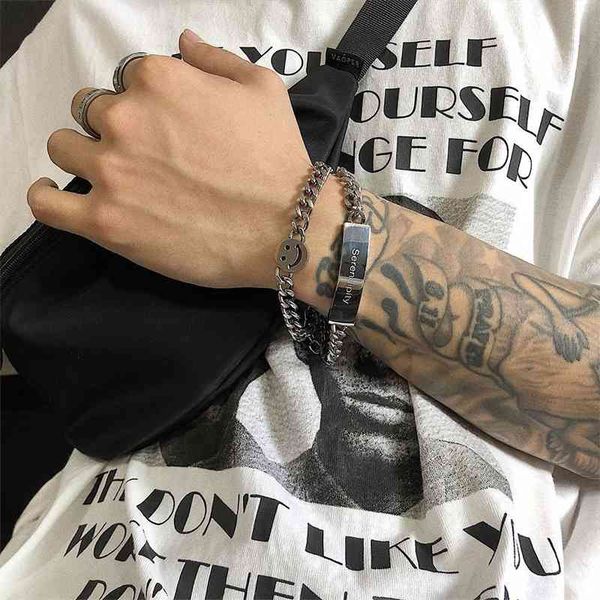 couple smiley chain bracelet english square brand design titanium steel trend men and women charms jewelry, Golden;silver
couple smiley chain bracelet english square brand design titanium steel trend men and women charms jewelry, Golden;silver