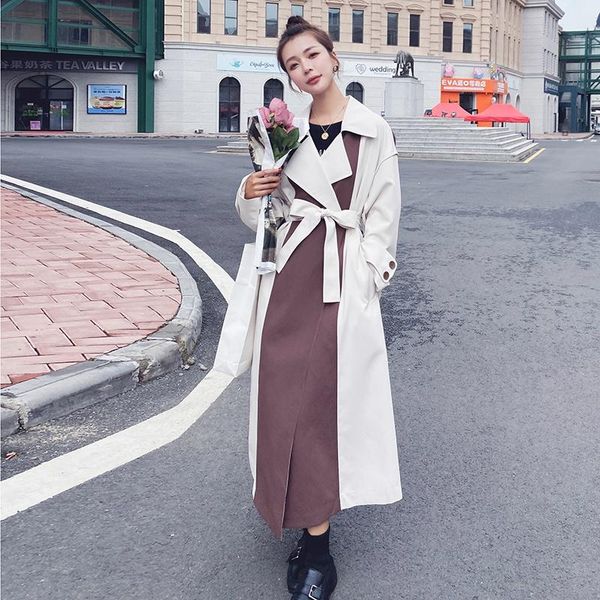 women's trench coats windbreaker contrast stitching long ladies cloak autumn spring big size trenches korean loose casual coat female, Tan;black
women's trench coats windbreaker contrast stitching long ladies cloak autumn spring big size trenches korean loose casual coat female, Tan;black