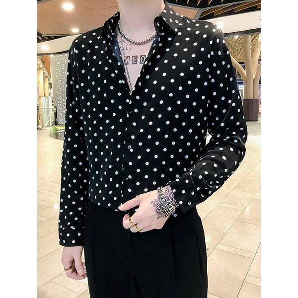 men's casual shirts 2021 men spring autumn clothes long sleeve slim fit blouses ladies polka dot single breasted o185, White;black
men's casual shirts 2021 men spring autumn clothes long sleeve slim fit blouses ladies polka dot single breasted o185, White;black