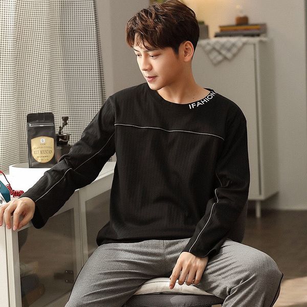 women's sleepwear autumn new men's solid color pajama set long-sleeve thin section cotton round collar home-wear large size soft l, Black;red
women's sleepwear autumn new men's solid color pajama set long-sleeve thin section cotton round collar home-wear large size soft l, Black;red