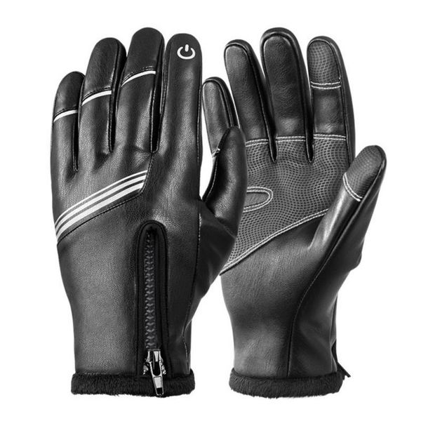 pair winter men's bike gloves leather touchscreen windproof warm cycling glove waterproof riding, Black
pair winter men's bike gloves leather touchscreen windproof warm cycling glove waterproof riding, Black