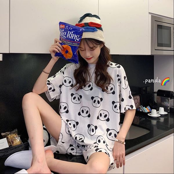 panda print summer pajamas women sleepwear cartoon homewear girls sweat cute loose t shirts and 2 set, Black;red
panda print summer pajamas women sleepwear cartoon homewear girls sweat cute loose t shirts and 2 set, Black;red