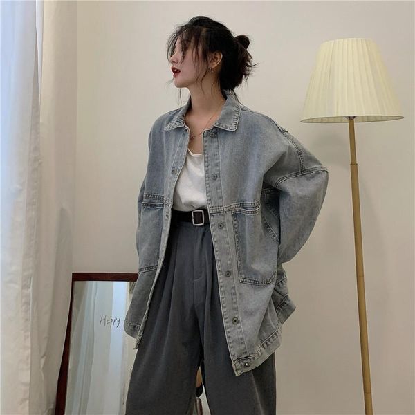 women's jackets 2021 solid color denim jacket spring and autumn hong kong flavor retro single-breasted collar loose women, Black;brown
women's jackets 2021 solid color denim jacket spring and autumn hong kong flavor retro single-breasted collar loose women, Black;brown