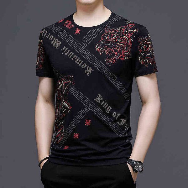 short t-shirt men's summer 2021 fashion brand diamond printed simple mercerized cotton half sleeve body, White;black
short t-shirt men's summer 2021 fashion brand diamond printed simple mercerized cotton half sleeve body, White;black