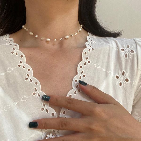 chains irregular baroque natural pearl short necklace for woman korean fashion choker jewelry party girl's clavicle chain, Silver
chains irregular baroque natural pearl short necklace for woman korean fashion choker jewelry party girl's clavicle chain, Silver